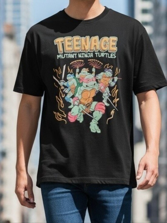 Teenage Mutant Ninja Turtles Other - Teenage Mutant Ninja Turtles Black Graphic T-Shirt Large Retro Y2k Casual Pop
